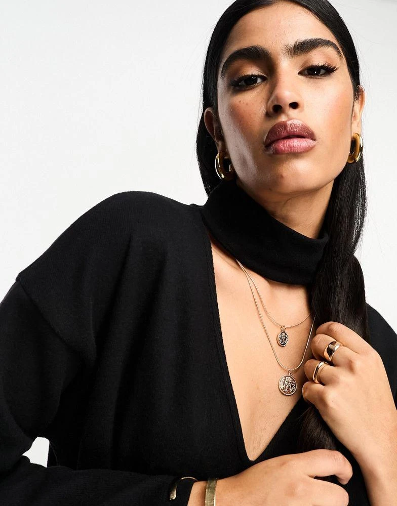 ASOS ASOS DESIGN supersoft choker detail long sleeve midi jumper dress in black 2