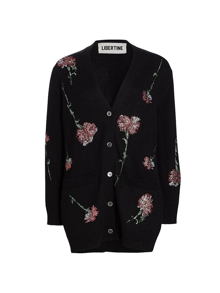 Libertine Cecil Beaton Pink Carnation Floral Cashmere Cardigan