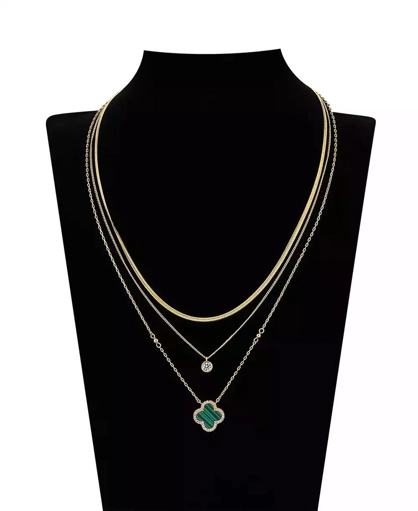 Unwritten Malachite Clover and Cubic Zirconia Bezel Layered Necklace Set 6