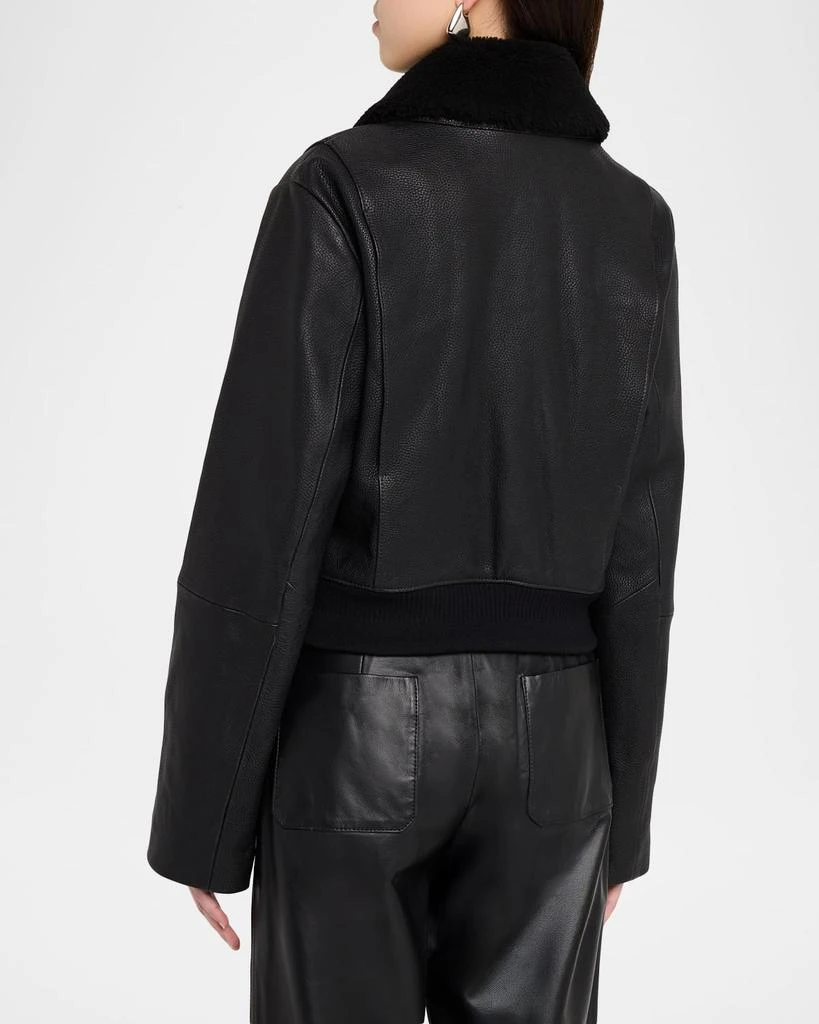 Vince Shrunken Leather Jacket with Detachable Shearling Collar 3
