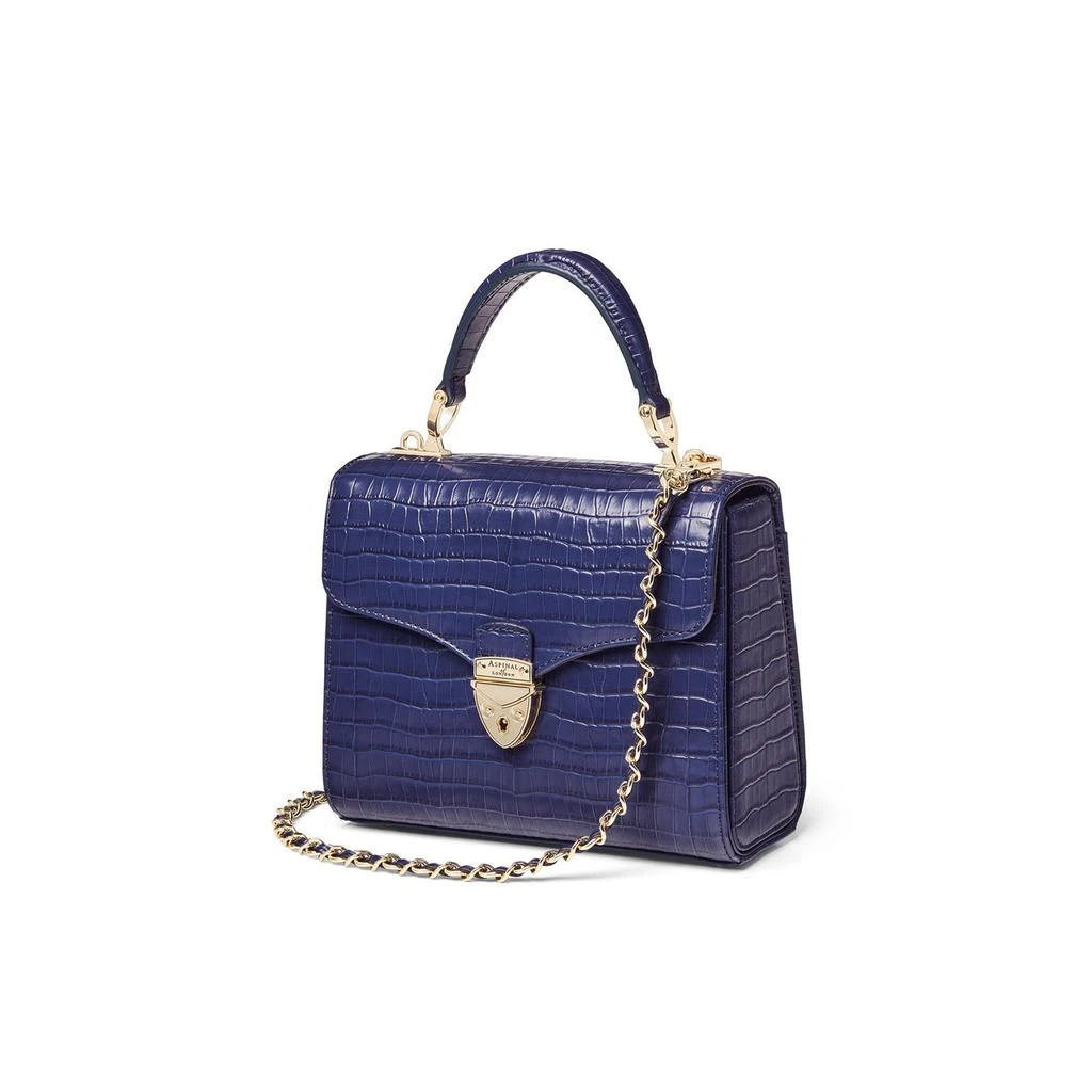 Aspinal of London Mayfair midi bag black patent croc chain strap