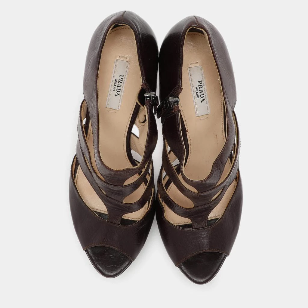 Prada Prada Brown Leather Caged Booties Size 38 3
