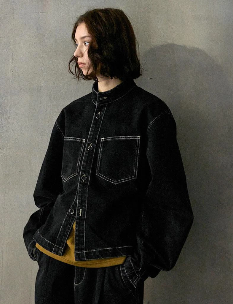 Pixie Market Denim Contrast Stitch Jacket 3