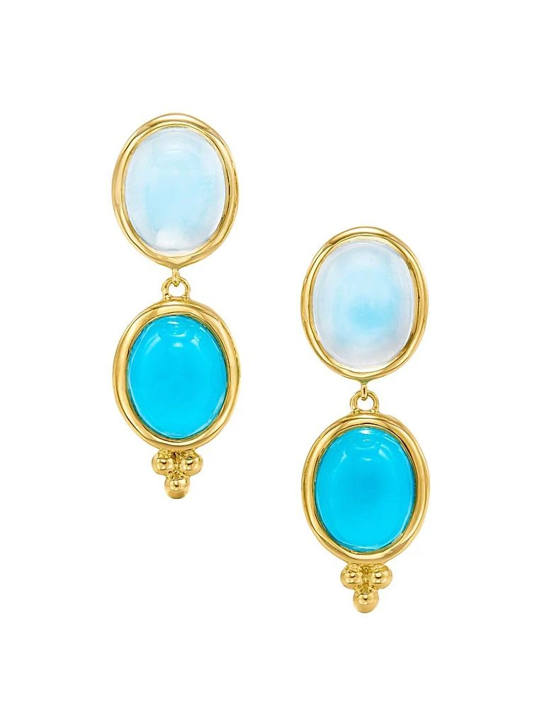 Temple St. Clair Florence86 18K Yellow Gold, Turquoise & Blue Moonstone Double-Drop Earrings 1