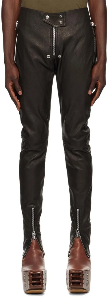 Rick Owens Black Porterville Tight Gary Leather Trousers 1