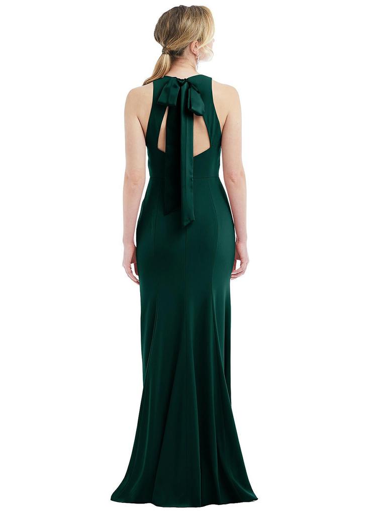 Dessy Collection Cutout Open-Back Halter Maxi Dress with Scarf Tie