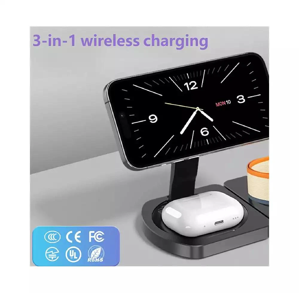 risokeys 3-in-1 Wireless Charger for Apple iPhone with Charging Port - Portable Foldable Charger for iWatch iPhone and Earphones 7