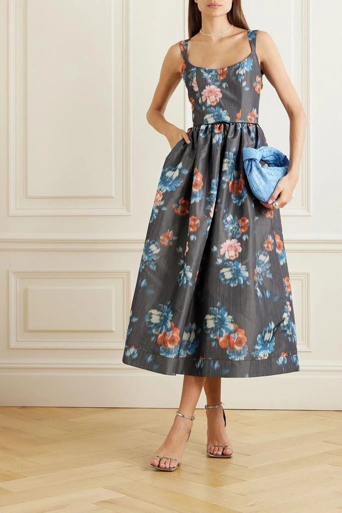 MARKARIAN Apple Dark floral-print taffeta midi dress 2
