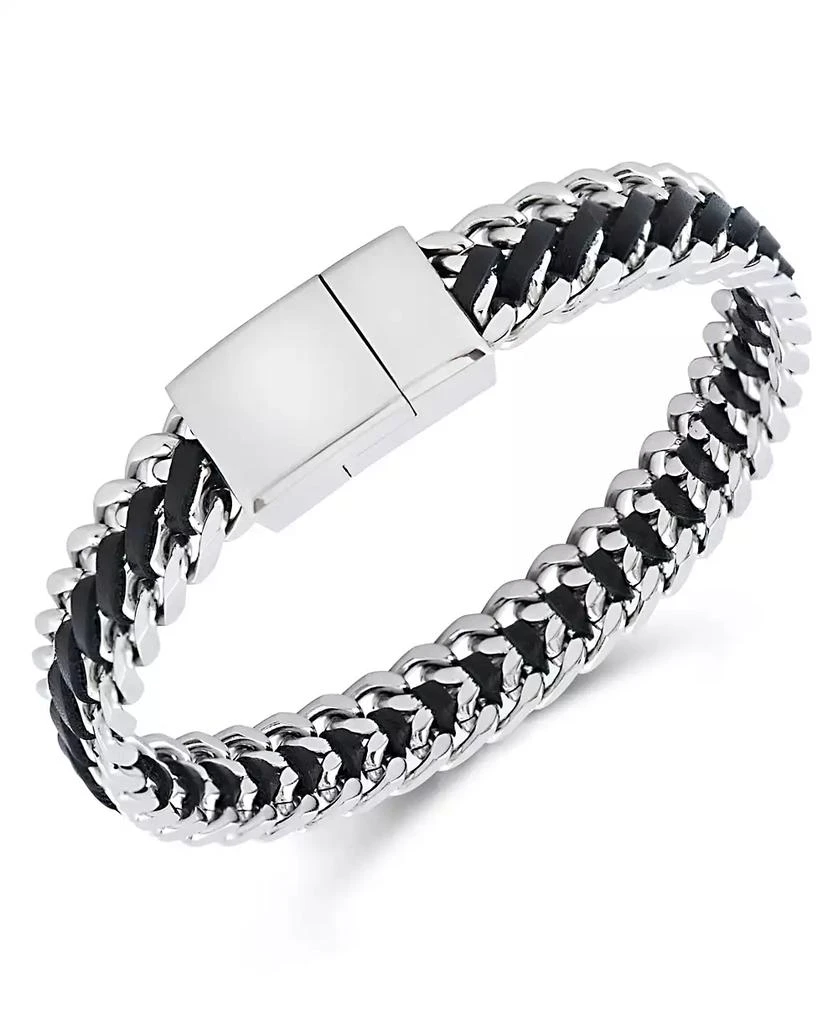Rhona Sutton Silver Stainless Steel Statement Leather and Chain Bracelet 1