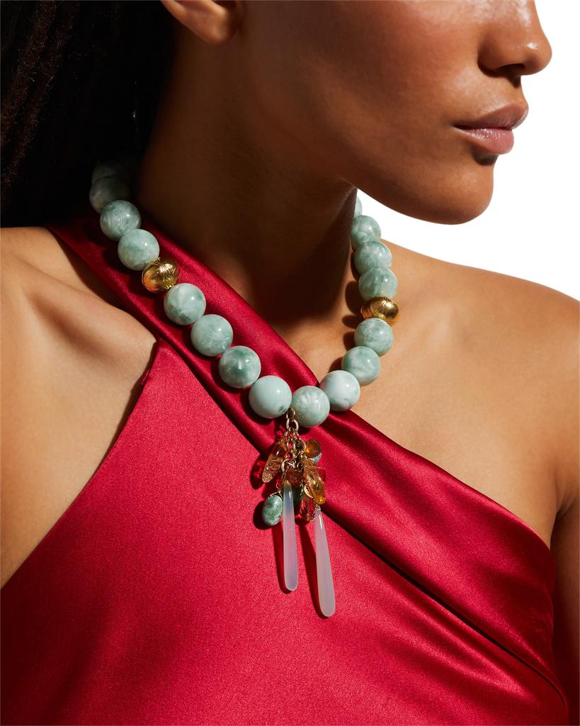 Devon Leigh Mint Green Moonstone and Gold Accent Cluster Necklace