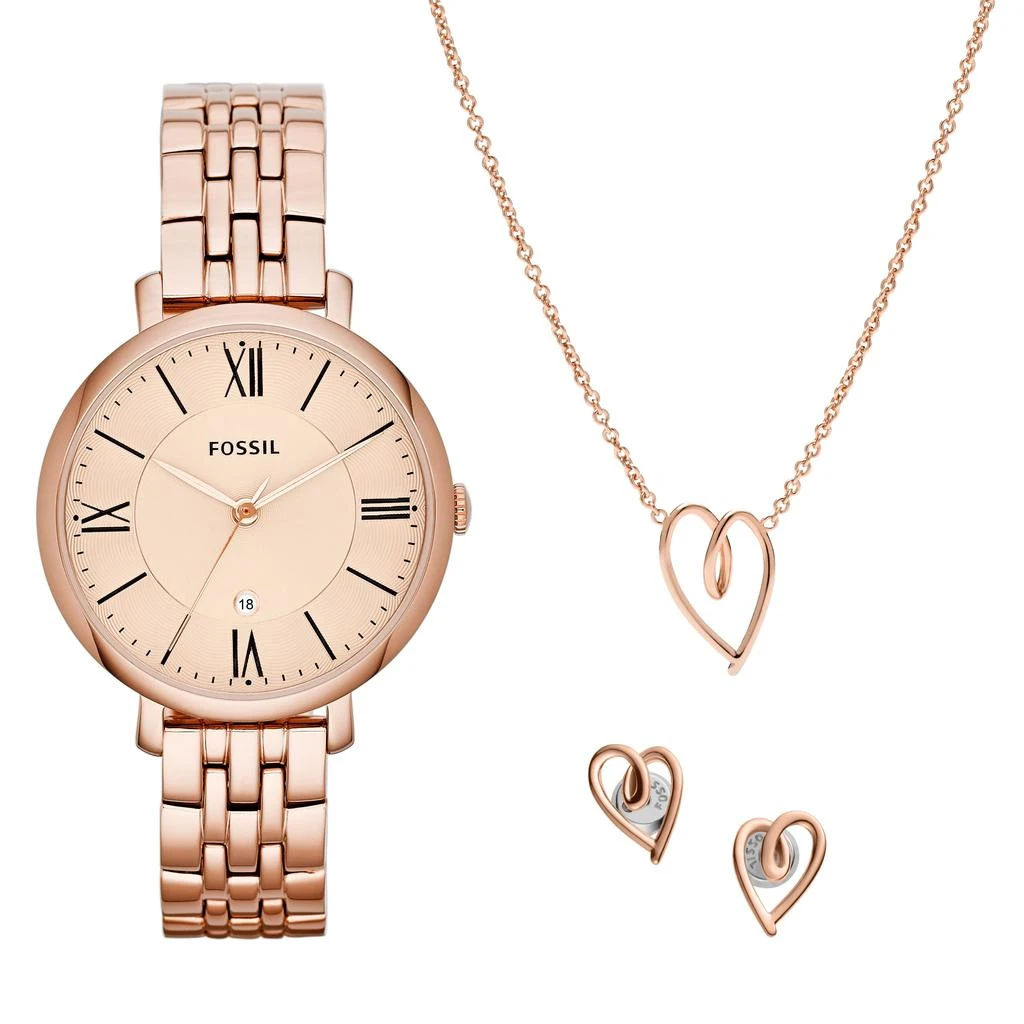 Fossil Fossil Women's Jacqueline Three-Hand Date, Rose Gold-Tone Stainless Steel Watch and Jewelry Set 1