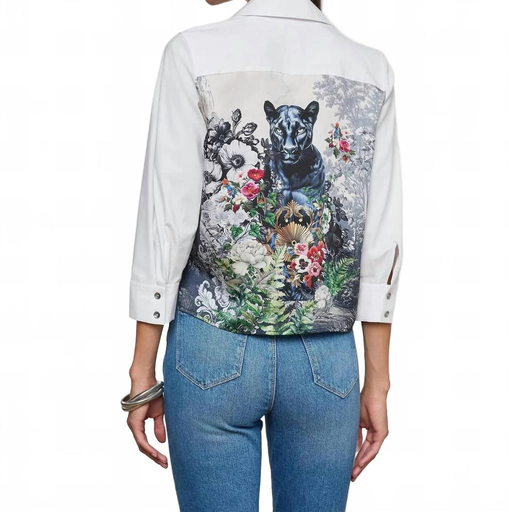 L
Agence Fawn Panther Print Shirt In Ivory Multi Floral Scarf 2