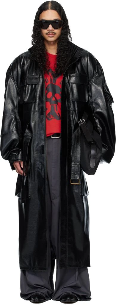 LU
U DAN Black Ram Cargo Faux-Leather Trench Coat