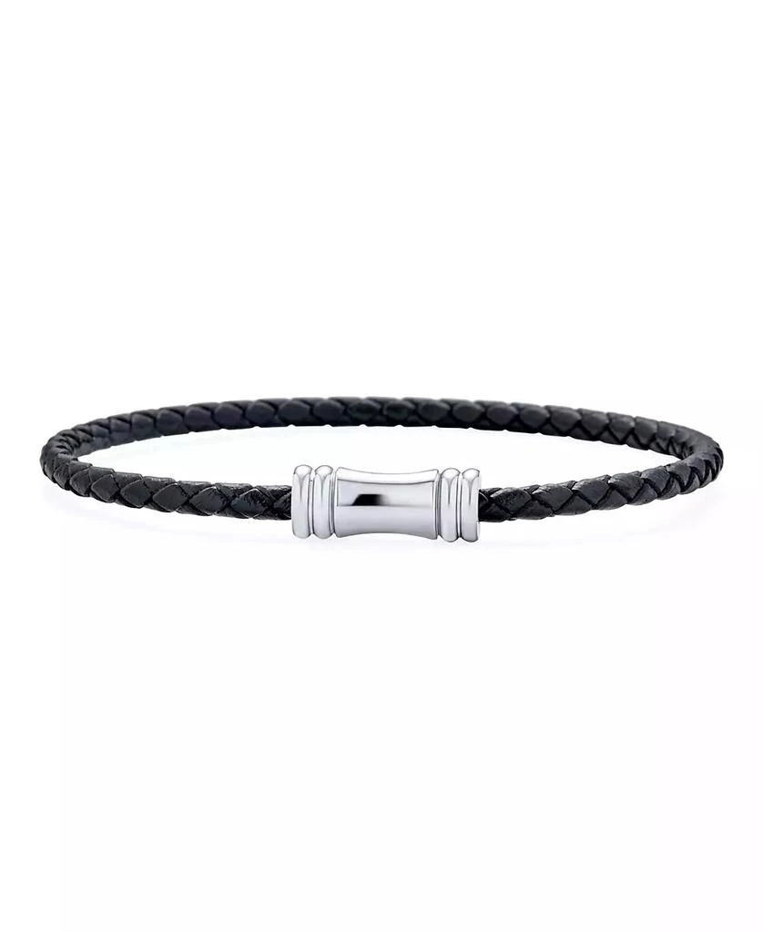 Bling Jewelry Black Woven Multi Strand Leather Bracelet with Stainless Steel Clasp