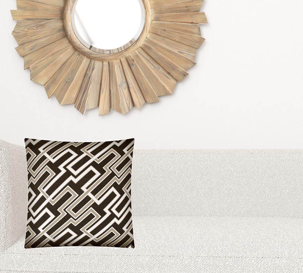 Homezia 17" X 17" Taupe And Chocolate Blown Seam Trellis Lumbar Indoor Outdoor Pillow