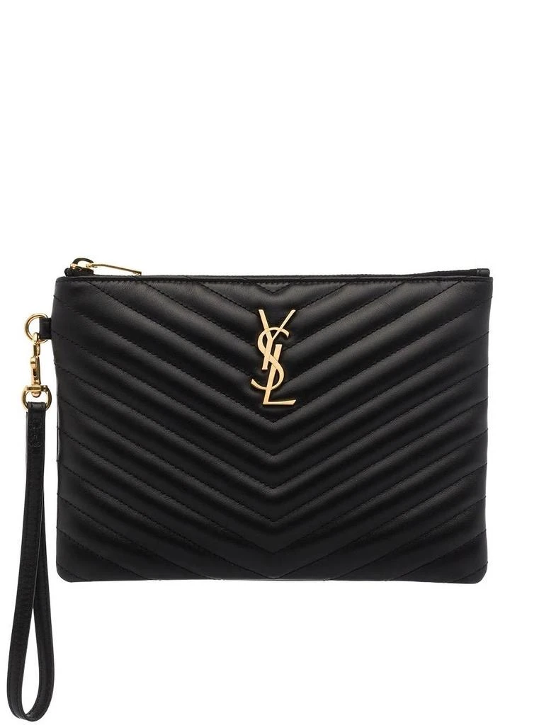 Yves Saint Laurent BLACK PADDED ZIP POUCH 1