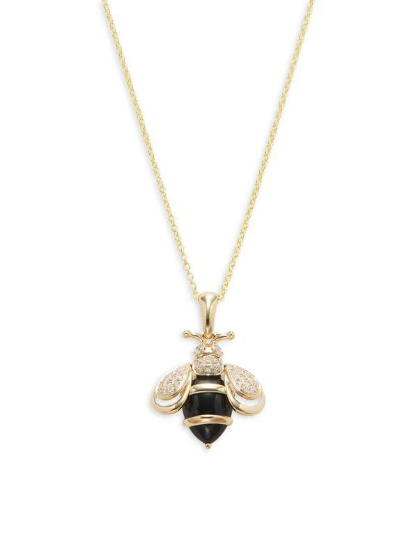 Effy 14K Yellow Gold 0.17 TCW Diamond 
1.50 TCW Onyx Bee Pendant Necklace 1
