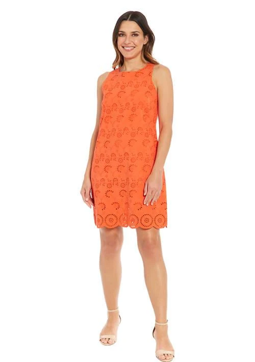 London Times Diane Womens Sleeveless Cotton Eyelet Shift Dress 1