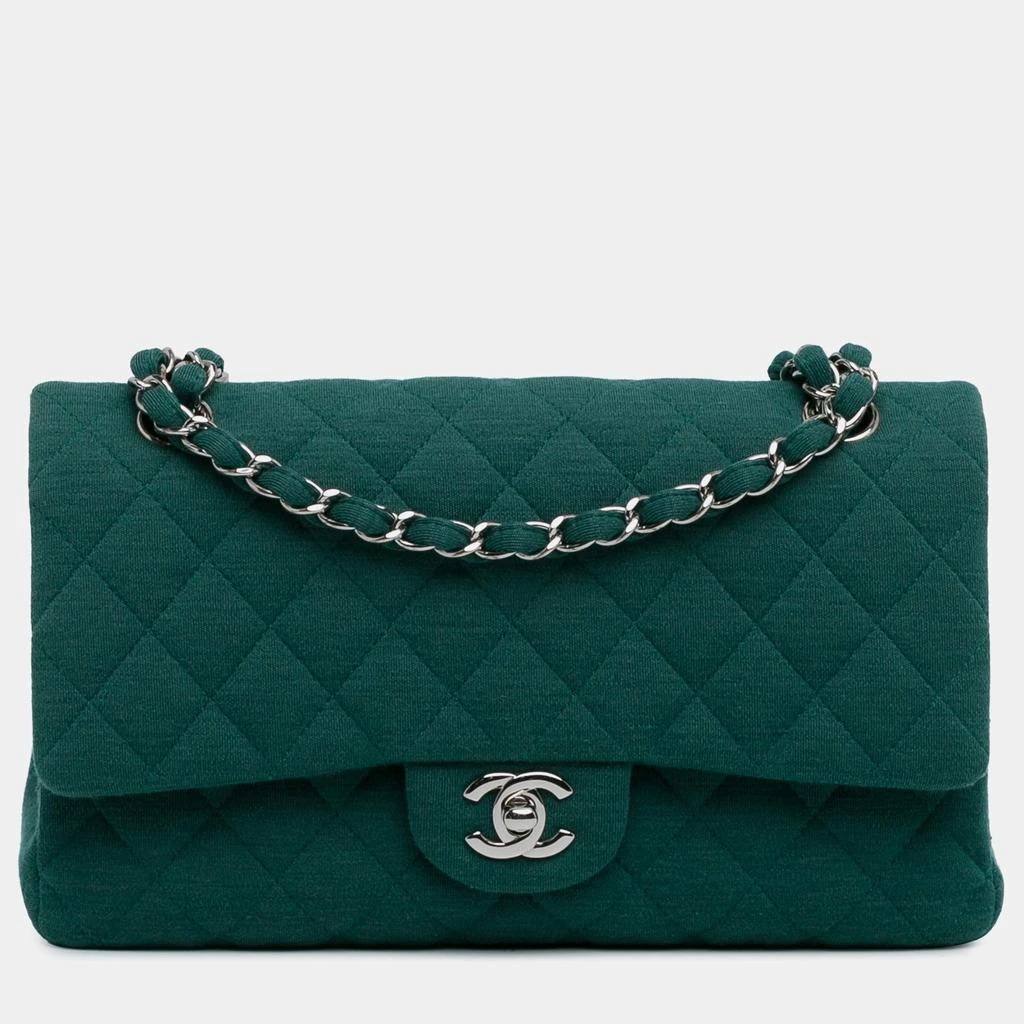 Chanel Chanel Green Cotton Medium Classic Jersey Double Flap Bag 1