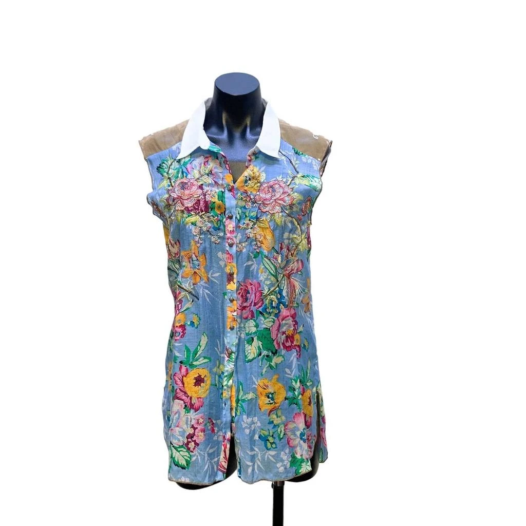 ARATTA Aratta - Silent Journey Floral Embroidered Sleeveless Button-down Shirt 1