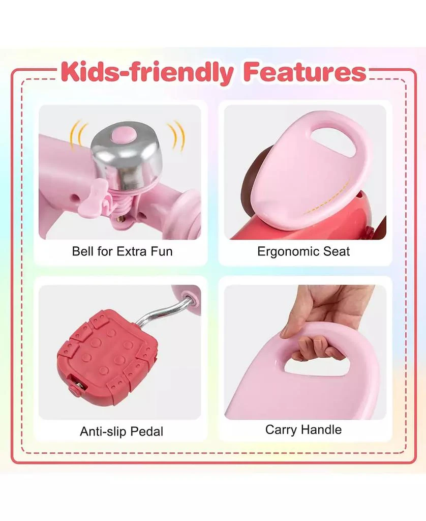 Mecale Toddler Tricycle with Limited Steering with Front Baskets and Bell-Pink 8