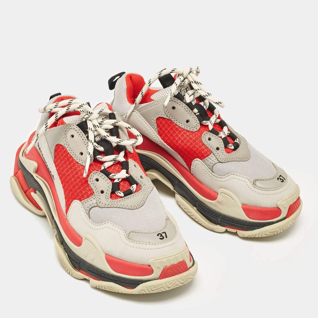 Balenciaga Balenciaga Grey/Red Faux Leather and Mesh Triple S Sneakers Size 37 4
