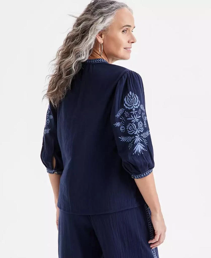 Style & Co Petite 3/4-Sleeve Embroidered Top, Exclusively at Macy's 2