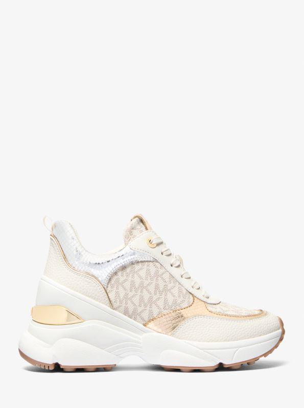 Michael Kors Katrina Signature Logo and Metallic Lizard Embossed Trainer
