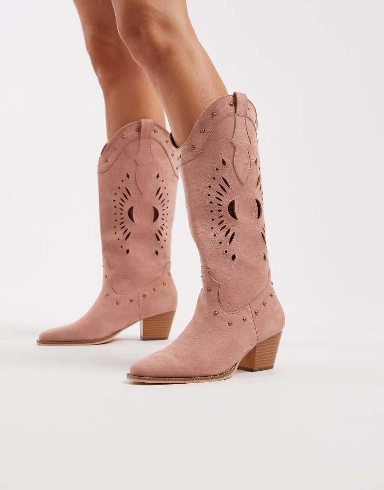 Glamorous Glamorous western knee boots in baby pink micro