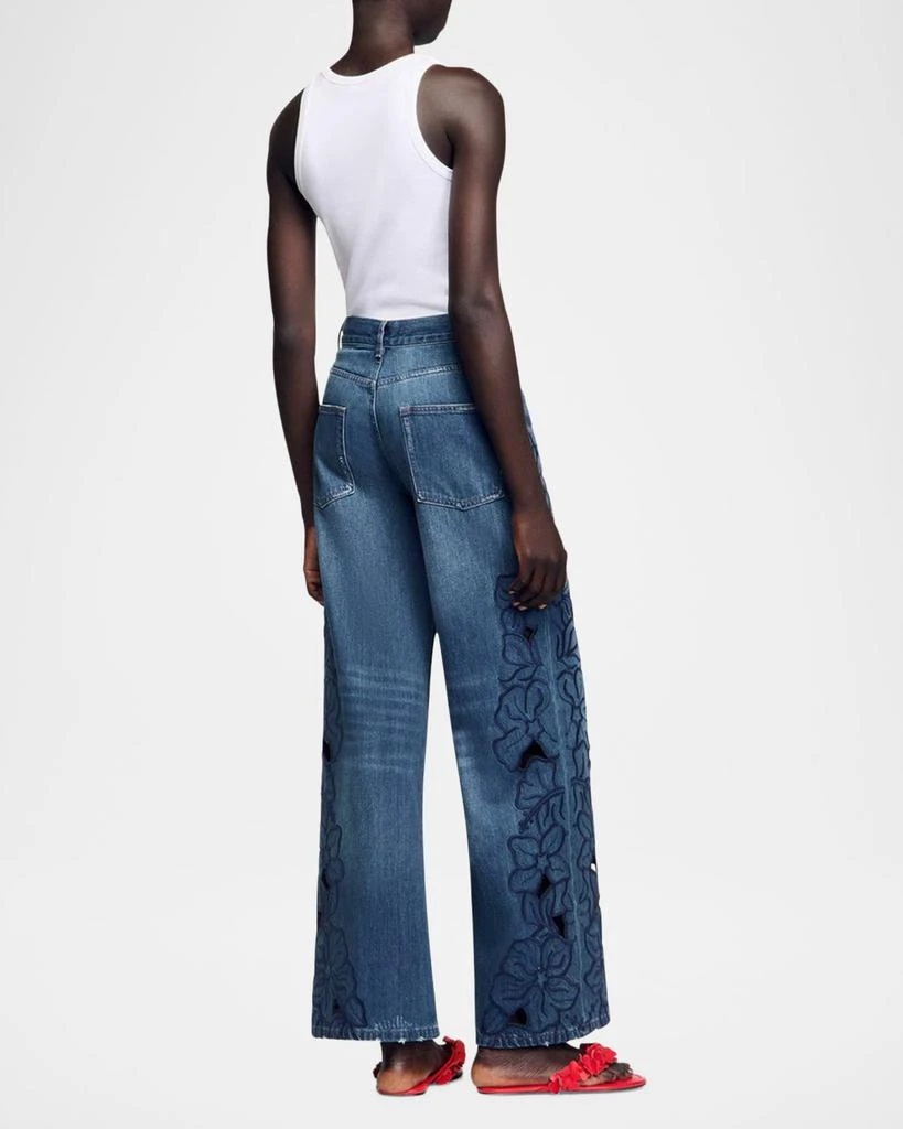 Sandro Spring Floral Embroidered Wide-Leg Jeans 3
