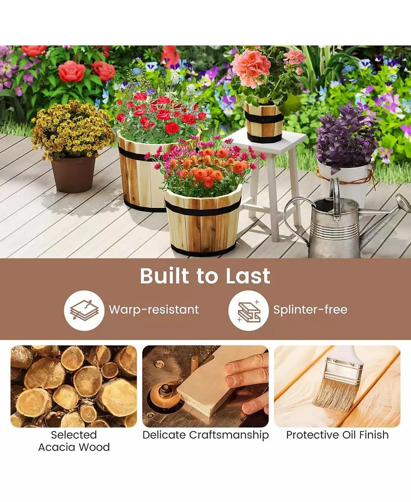 Gymax Outdoor Wooden Planter Box Set of 3 w/ Drainage Holes for Flower Herb Shrub 8