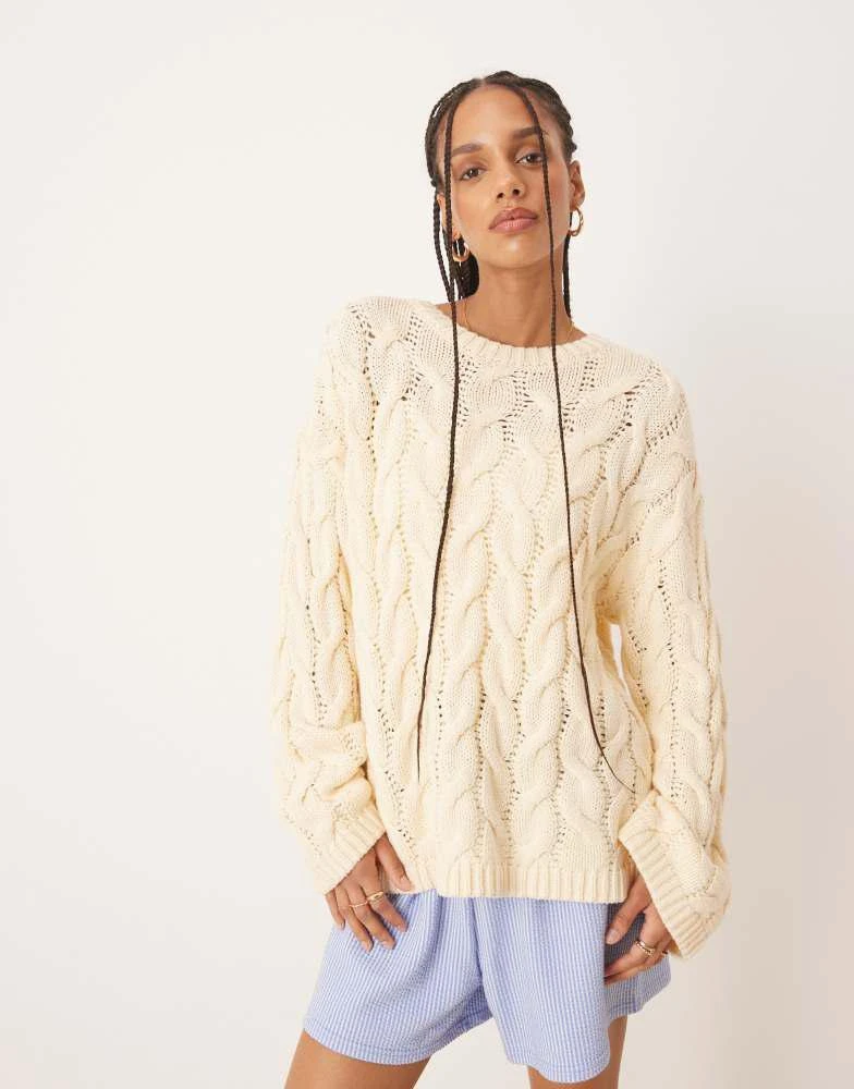 GINA TRICOT Gina Tricot oversized cable knit sweater in butter yellow 3