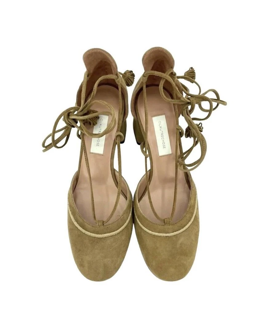 L'AUTRE CHOSE L'Autre Chose - Women's Camel Suede Leather Tasseled Ankle Wrap Heels 4