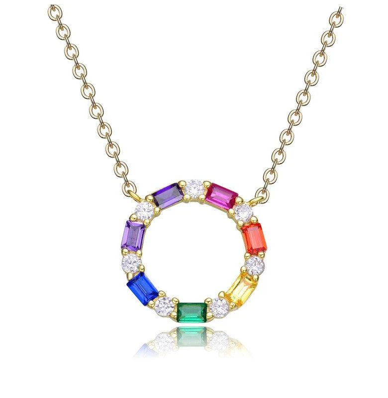 GigiGirl Kids
Sterling Silver White Gold Plated with Rainbow Cubic Zirconia Circle Pendant Necklace
