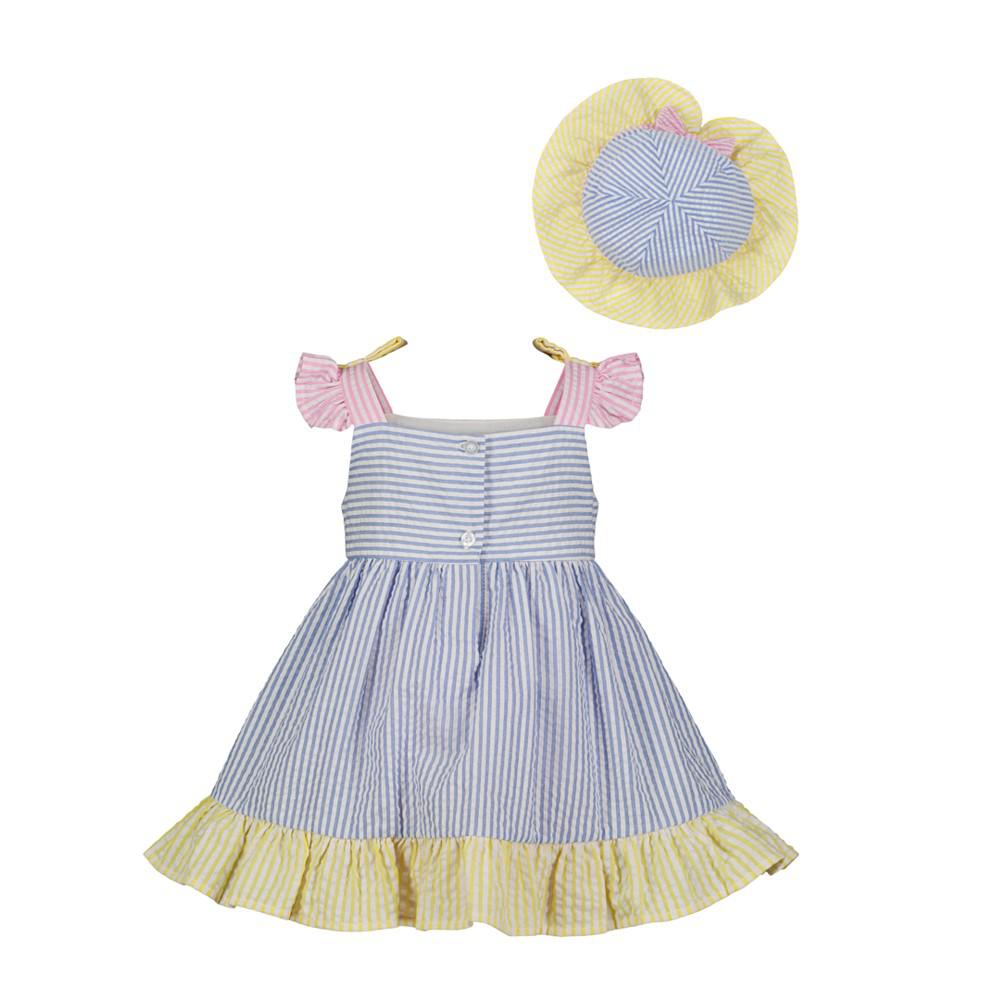 Blueberi Boulevard Baby Girls Seersucker Stripe Sundress and Hat Set