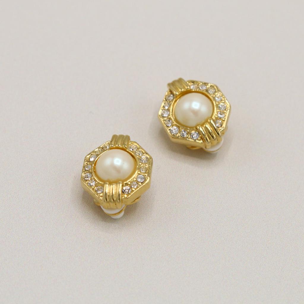 Orelia Vintage Vintage Geometric Pearl & Crystal Clip On Earrings
