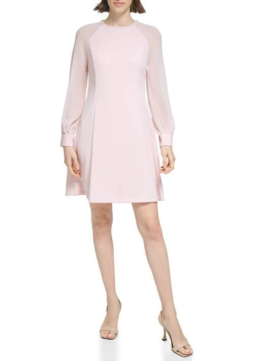Calvin Klein Klein Womens Long Mesh Sleeve Fit And Flare Dress 1