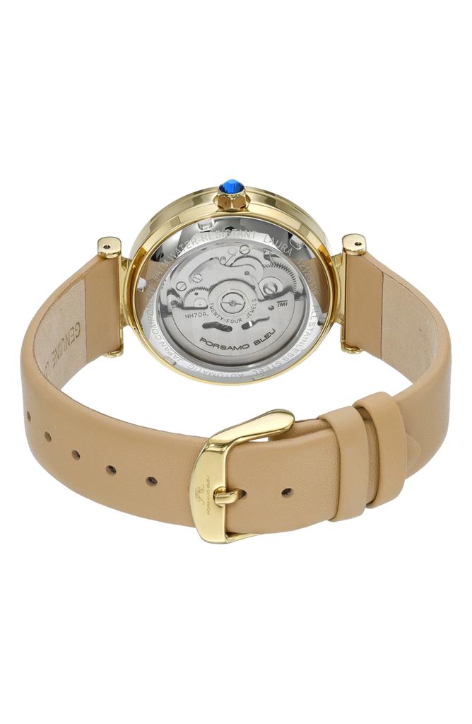 Porsamo Bleu Laura White Topaz Automatic Leather Strap Watch, 36mm