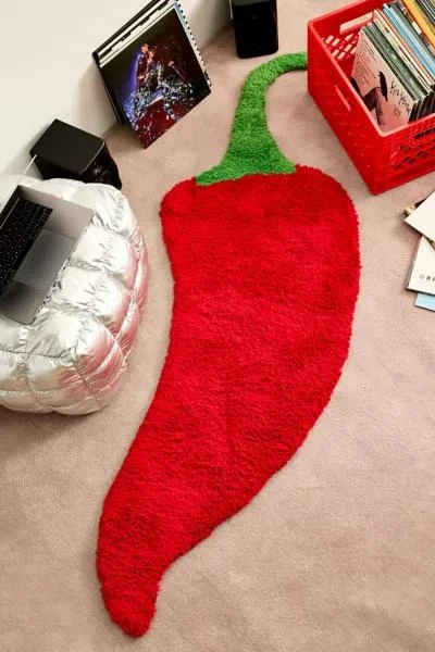 Urban Outfitters Chili Pepper Shaped Tufted Shag Rug 5