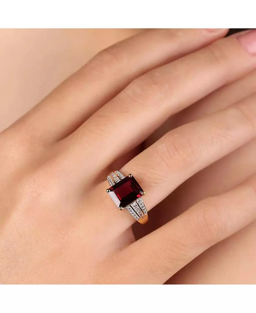 Bling Jewelry Art Deco Style 3CT Natural Red Garnet Baguette Side Stone Ring 14K Gold Vermeil Sterling Silver 3