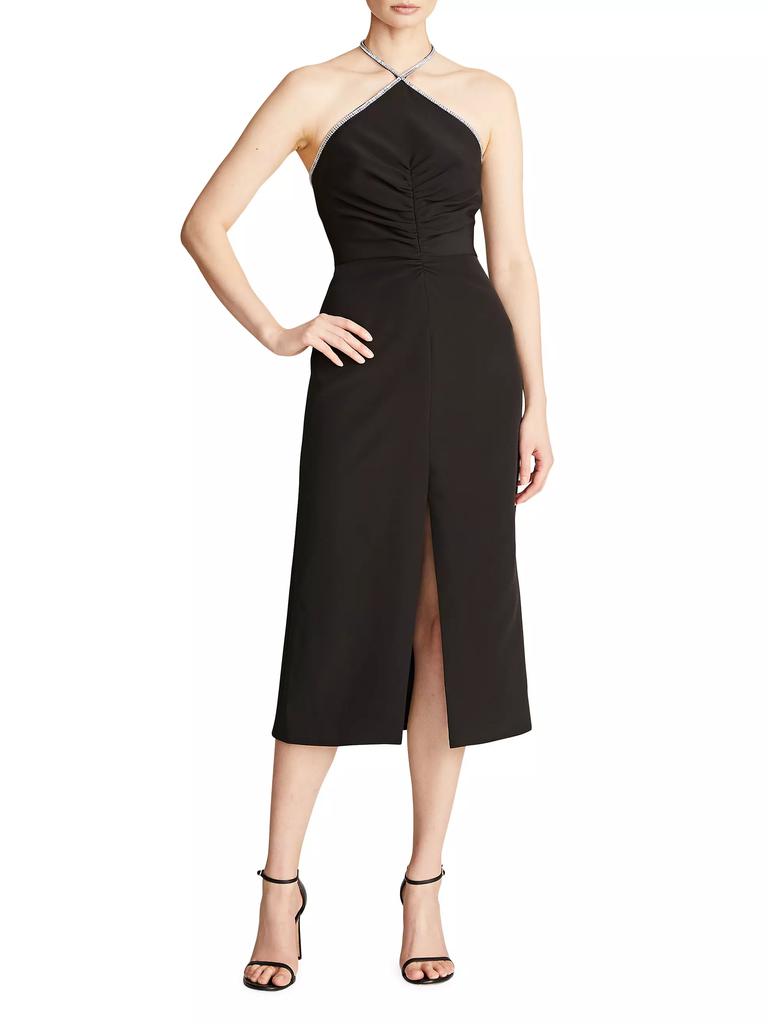 Halston Heritage Piper Halter Crystal-Trim Midi-Dress