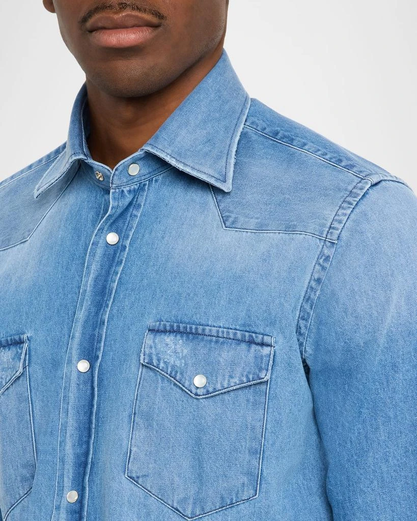 Kiton Men
s Denim Snap-Front Western Shirt 5