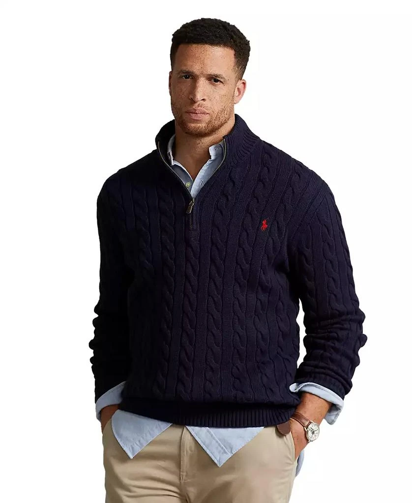 Ralph Lauren Men's Big & Tall Cable-Knit Cotton Quarter-Zip Sweater 1