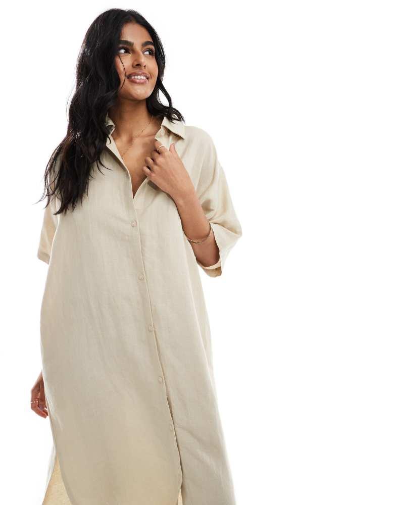 HERA Hera linen mix shirt dress in oatmeal