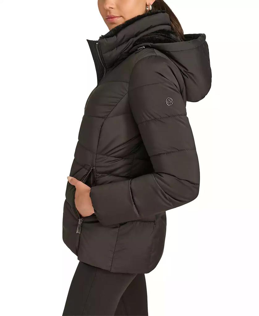 Calvin klein heavyweight zip faux fur hooded puffer jacket online