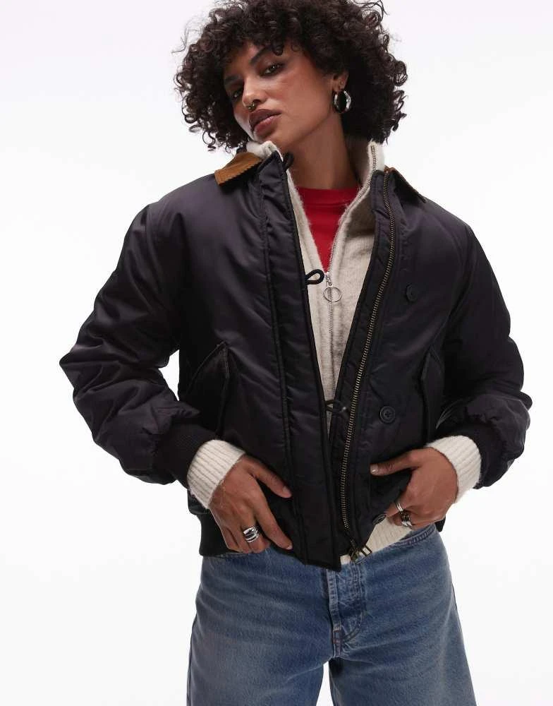Topshop Topshop nylon cord collar jacket in black 2