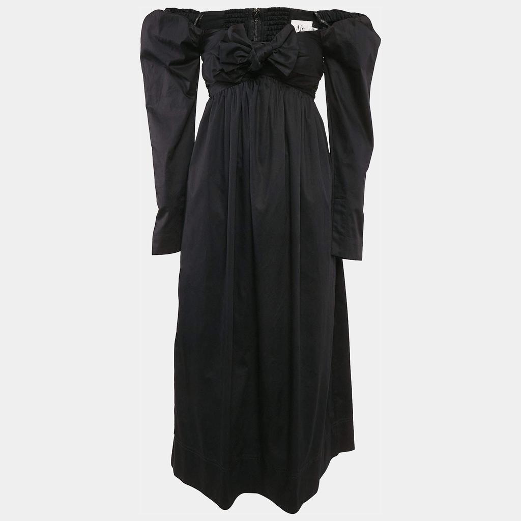 Aje Aje Black Cotton Bow Detail Off-Shoulder Midi Dress XS
