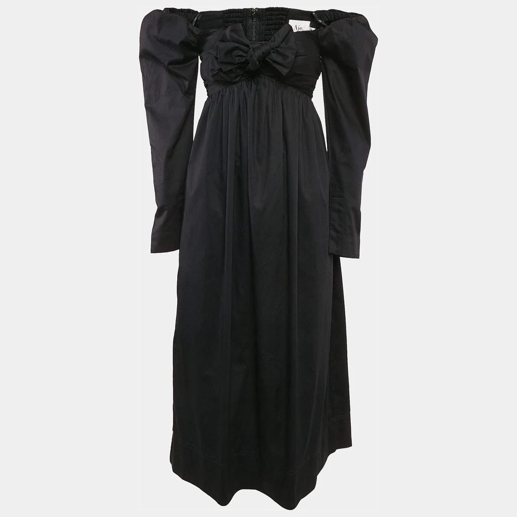 Aje Aje Black Cotton Bow Detail Off-Shoulder Midi Dress XS 1