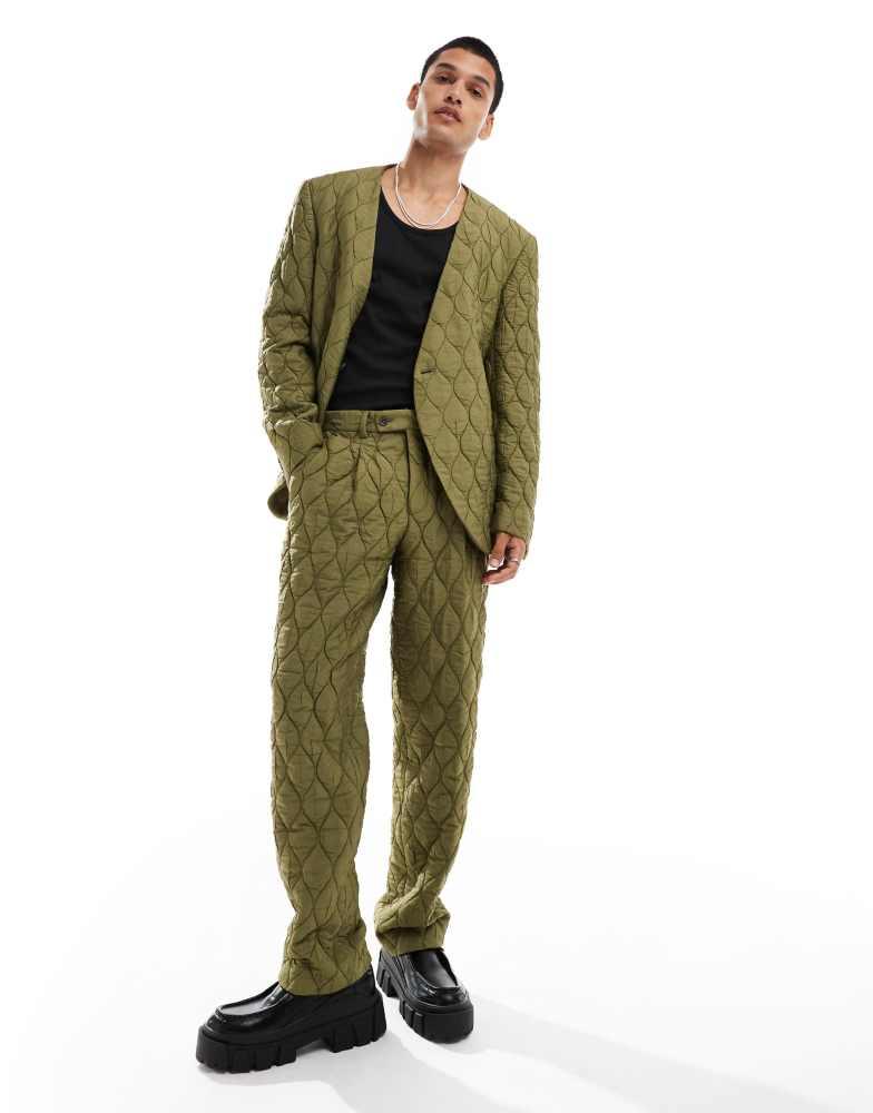 Viggo Viggo casual oversized suit trousers in quilted khaki co-ord