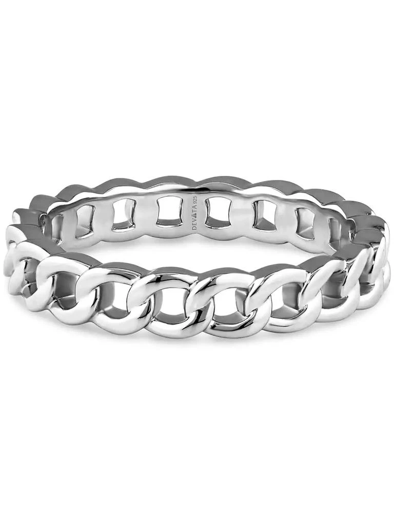 DEVATA Curb Link Ring in Rhodium Plated Sterling Silver, Size 9